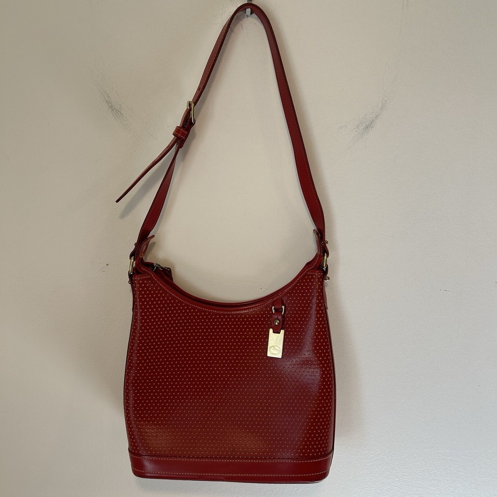 Dooney & Bourke Hobo Zip Top Red Perforated  Leather Bag Footed Bottom EUC